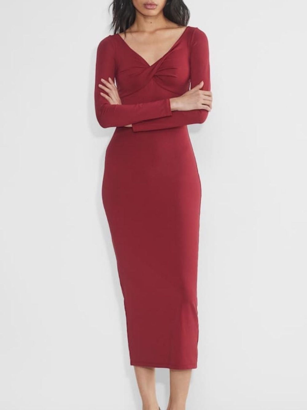 Aritzia Contour Symbolic Dress in dark ruby red maxi dress
